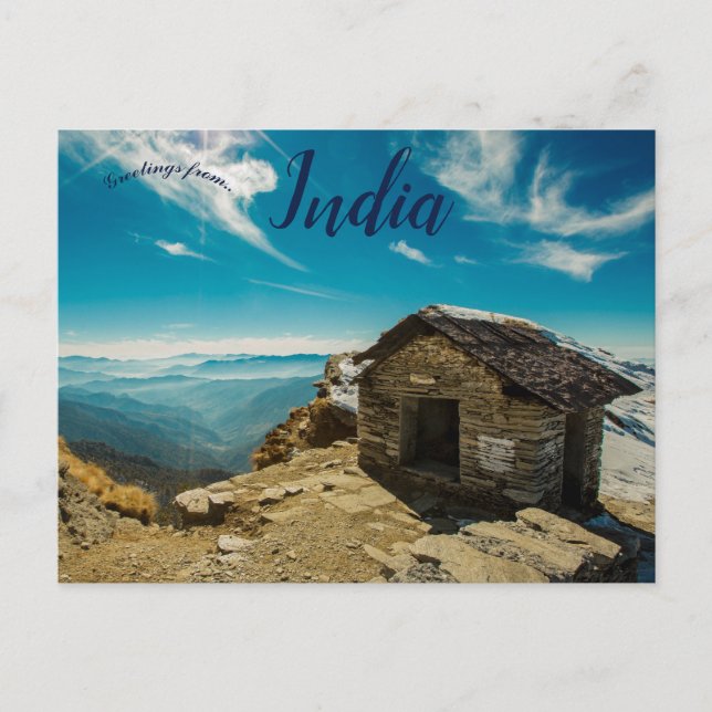 Brown Wooden House in Chandrashila Tungnath Indien Postkarte (Vorderseite)