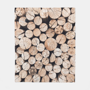 Brown wooden log lot fleecedecke