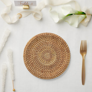 Brown Woven Basket Muster Rustic Picnic Pappteller