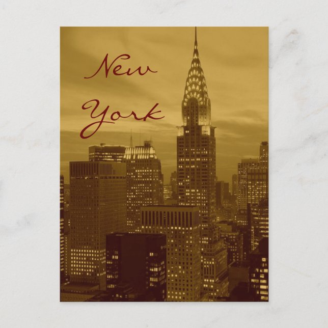 Brown Yellow Pop Art New York Script Postcard Postkarte (Vorderseite)