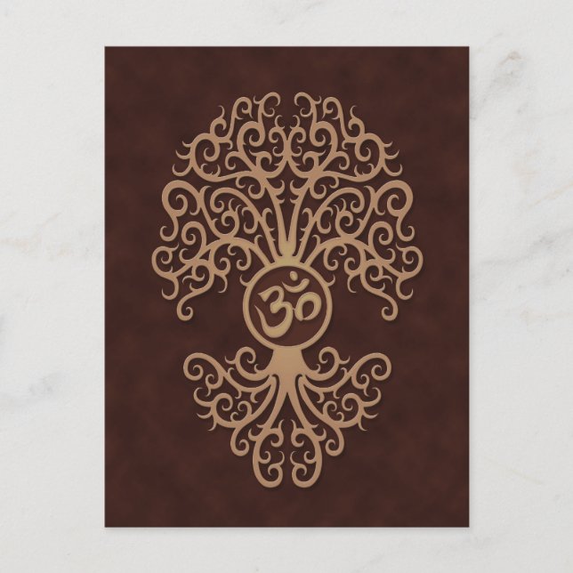 Brown Yoga Om Tree Postkarte (Vorderseite)