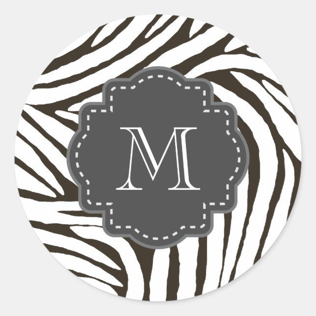 Brown Zebra Print Monogram Runder Aufkleber (Vorderseite)