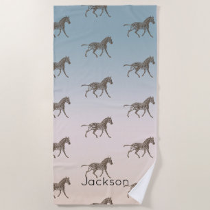 Brown Zebras Cream Blue Ombre Personalisiert Strandtuch
