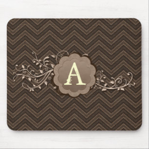 Brown Zickzack auf Leinwand mit Monogramm Mousepad