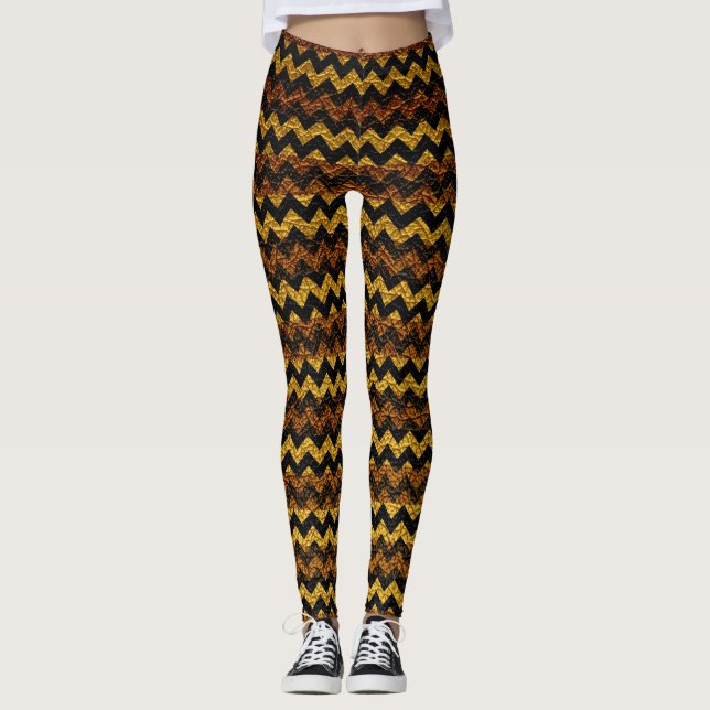 Brown Zickzack Modern Leather Leggings (Vorderseite)
