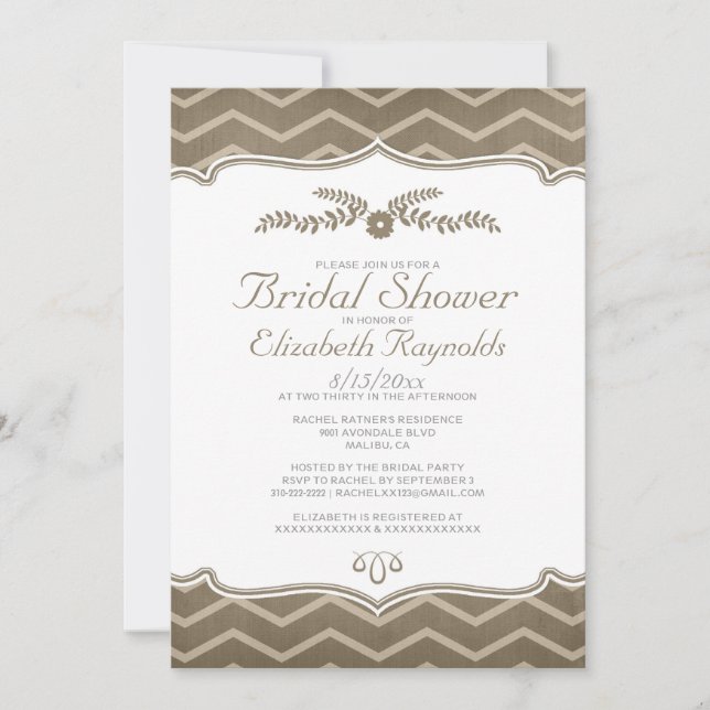Brown Zigzag Bridal Dusche Einladungen (Vorderseite)