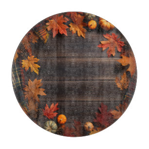 BROWNHOLZPLÄNE MIT HERBSTLAUBEN AUSSEHEN SCHNEIDEBRETT