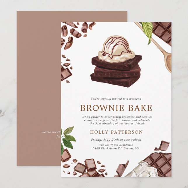 Brownie Bake | Bäckerei Themenhaus Einladung (Vorne/Hinten)