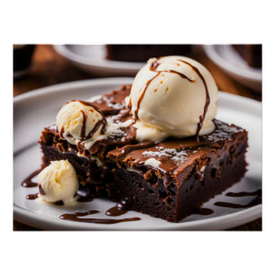 Brownie mit Eiscreme oben Poster