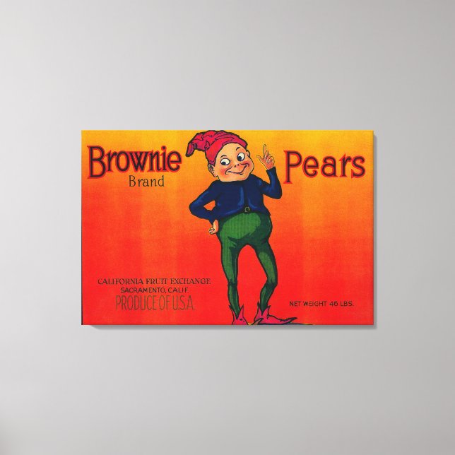 Brownie Pear Crate Label Leinwanddruck (Vorderseite)