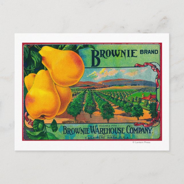 Brownie Pear Crate LabelCashmere, WA Postkarte (Vorderseite)