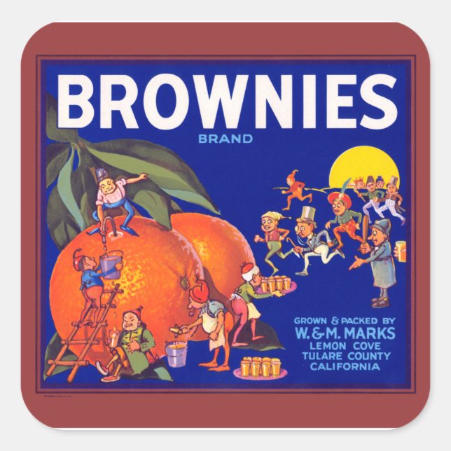 Brownies Brand California Orange Quadratischer Aufkleber (Vorderseite)