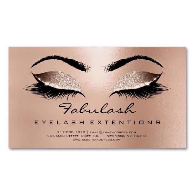 Browns Rose Gold Glitzer Adress Makeup Lashes Magnetische Visitenkarte (Vorderseite)
