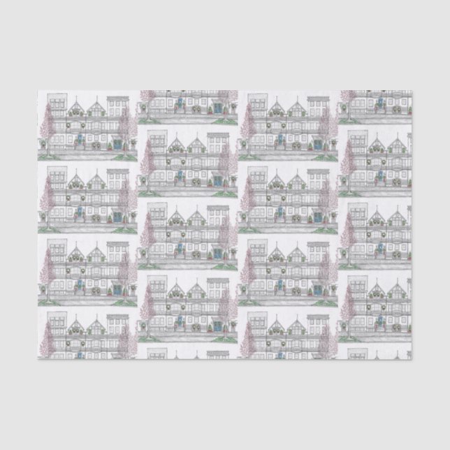 Brownstone City Christmas Tissue Paper Seidenpapier (Vorderseite)