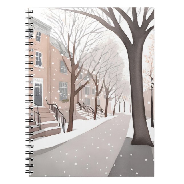 Brownstone Street | Snowy Winter Watercolor Notizblock (Vorderseite)