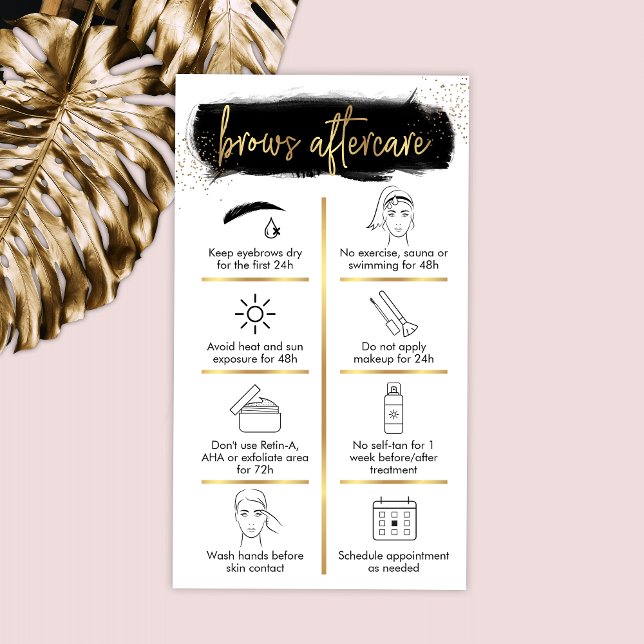 Brows Aftercare Guide Black & Gold Glitzer Beauty Visitenkarte (Von Creator hochgeladen)