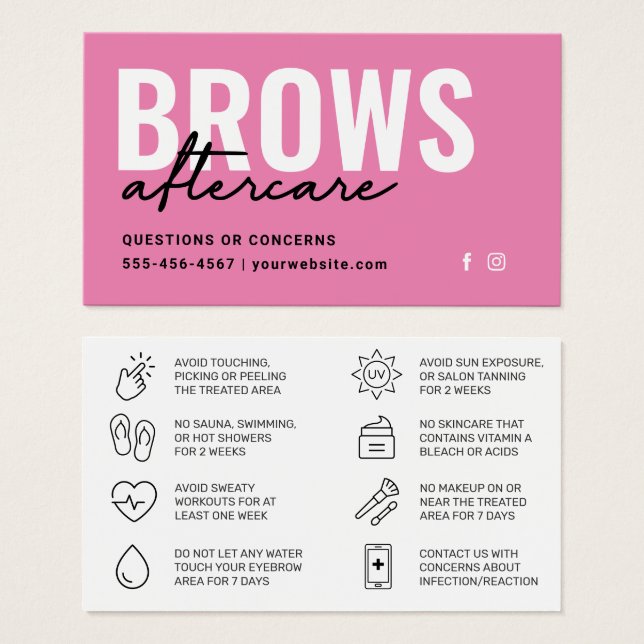 Brows Aftercare PMU Brow Instructions Card (Vorne & Hinten)