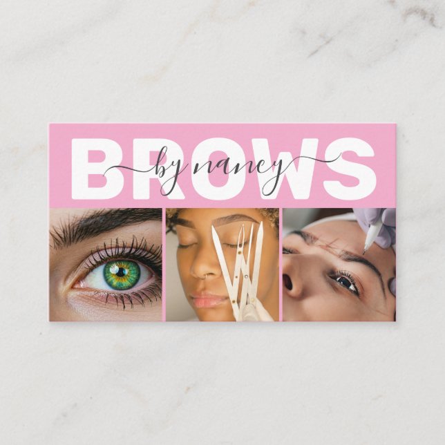 Brows Elegant Blush Pink Photo QR Code Logo Visitenkarte (Vorderseite)