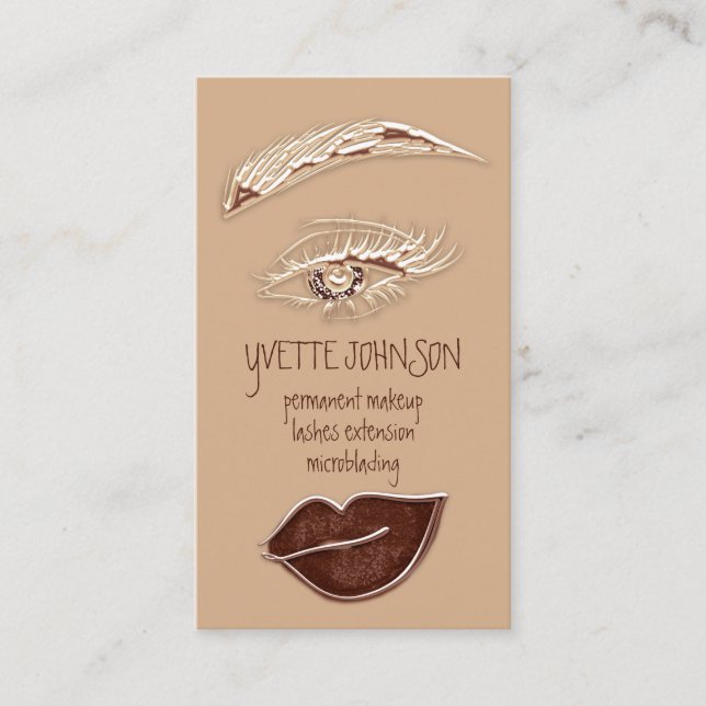 Brows Makeup Logo QRCode Logo Brown Gold Eyelash Visitenkarte (Vorderseite)