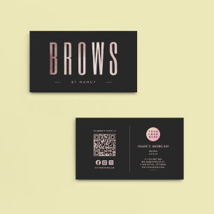 Brows QR Code und Logo Rose Gold Glitter Visitenkarte