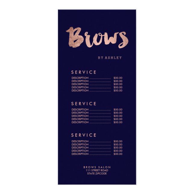 Brows Rose Gold Marine Preisliste Menü (Hinten)