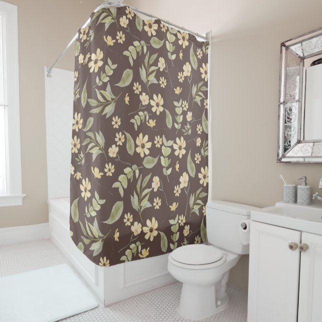 Brrown Whimsy Retro-Blumenmuster  Duschvorhang (Beispiel)