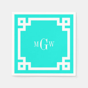Brt Aqua Welch griechischer Schlüssel #2 Gerahmt 3 Serviette