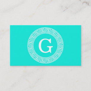 Brt Aqua Wht Griechisch Key Rnd Frame Initial Mono Visitenkarte