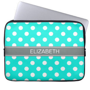Brt Aqua Wht Polka Dots #2 Charcoal Gray Monogram Laptopschutzhülle