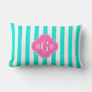 Brt Aqua Wt Stripe HotPink#2 Quarzfolie 3 Monogram Lendenkissen