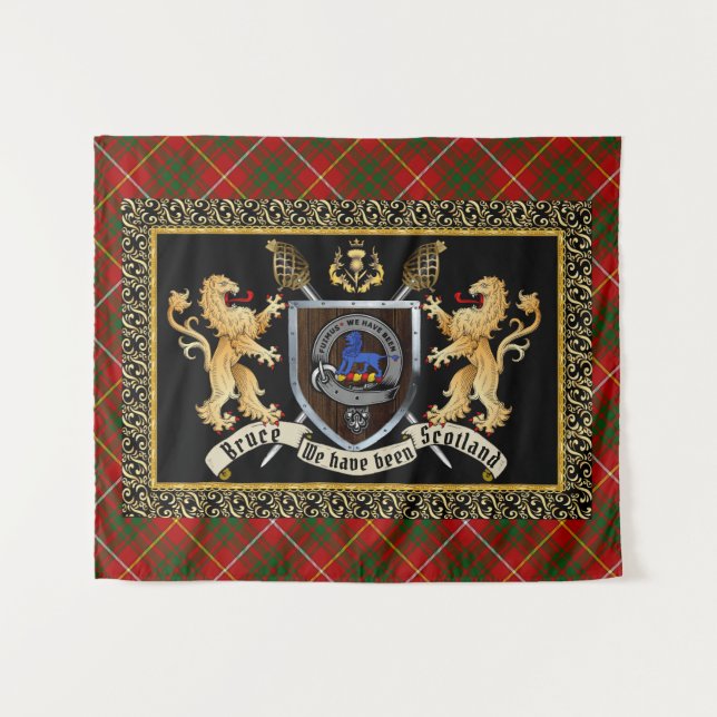 Bruce Clan Abzeichen & Motto w/Lions Wandteppich (Vorderseite (Horizontal))