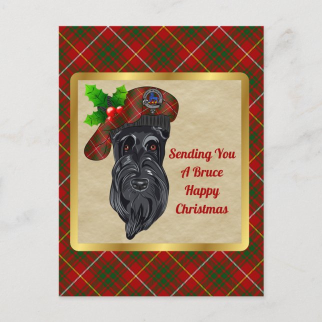 Bruce Clan Abzeichen & Tartan Christmas Postkarte (Vorderseite)