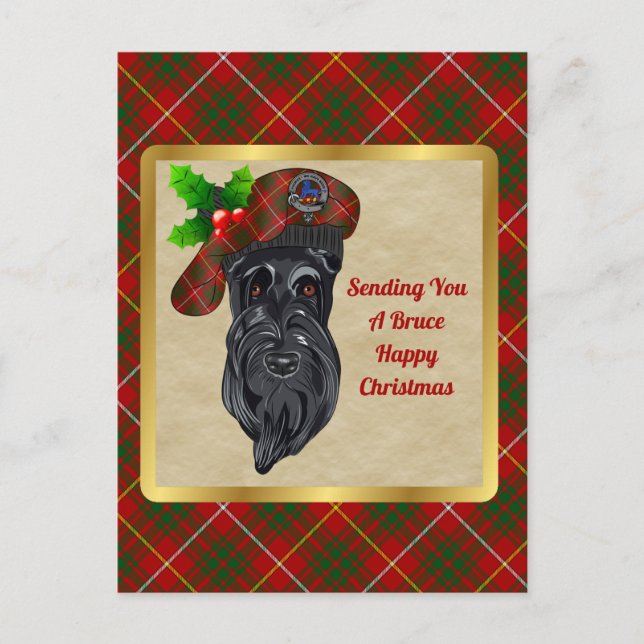 Bruce Clan Abzeichen & Tartan Christmas Postkarte (Vorderseite)