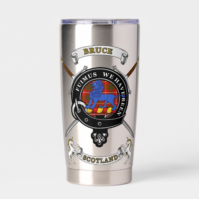 Bruce Clan Abzeichen Tartan & Schwerter Thermobecher (Vorderseite)