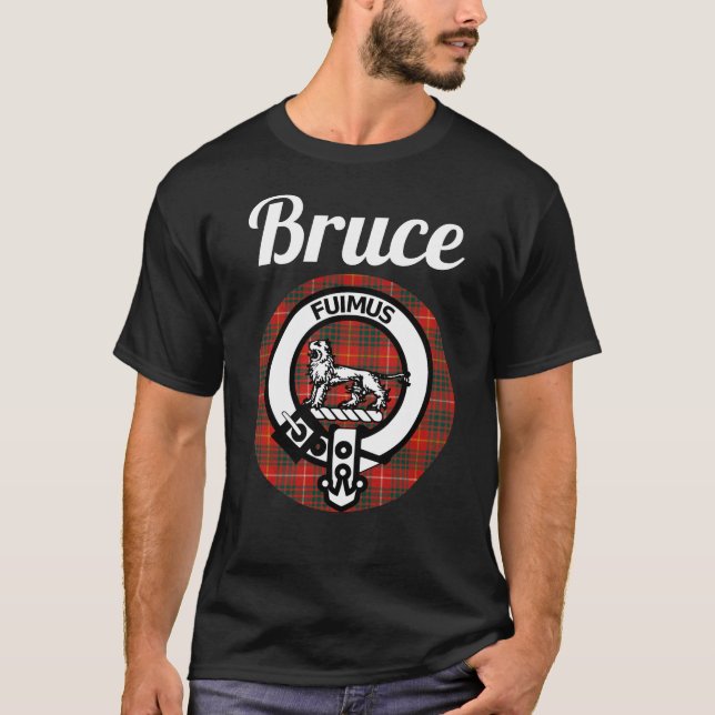 Bruce Clan Scottish Name Coat of Arms Tartan T-Shirt (Vorderseite)