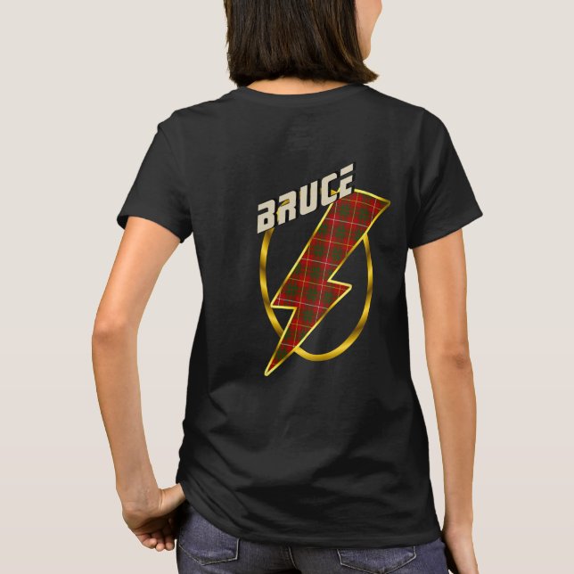 Bruce Clan T-shirt Tartan Badge & Lightning Bolt (Dos)