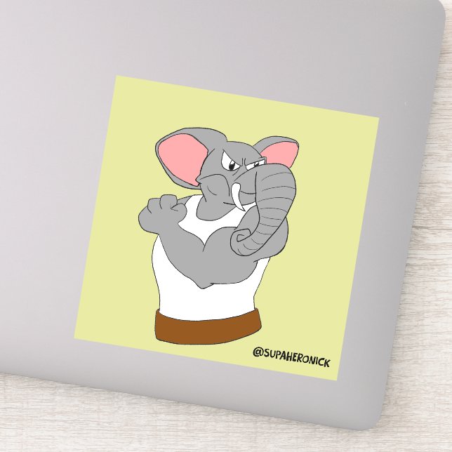 Bruce der Elefant Cartoon Strongman Aufkleber (Detail)