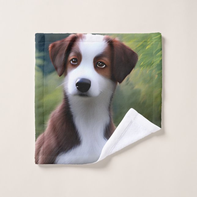 Bruce La Frontière Collie Chiot, Laver Tissu (Gant de toilette)