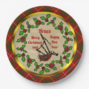 Bruce Tartan Bagpipe Holiday Pappteller