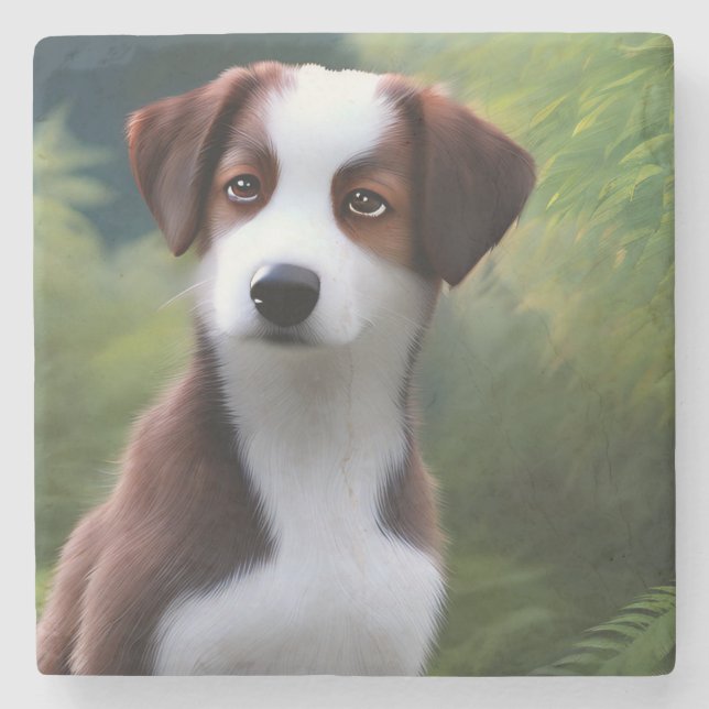 Bruce The Border Collie Puppy, Stone Untersetzer (Vorderseite)