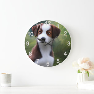 Bruce the Border Collie Puppy, Wall Clock Große Wanduhr