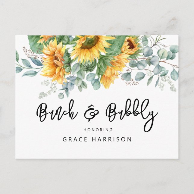 Bruch & Bubbly Brautparty Sunflower Einladungspostkarte (Vorderseite)