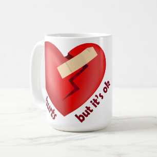 Brüchendes Herz geheilt mit Pflaster und Zitat zum Kaffeetasse