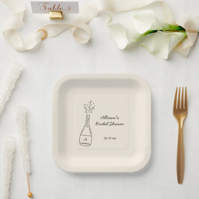 Bruchselnde Champagnerflasche Brausebad für die Br Pappteller (Hochzeit)