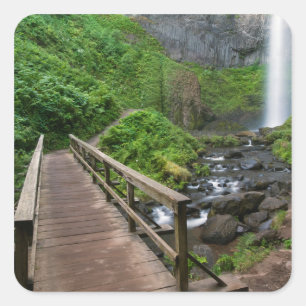 Brücke bei Latourell Falls, Columbia River Gorge, Quadratischer Aufkleber
