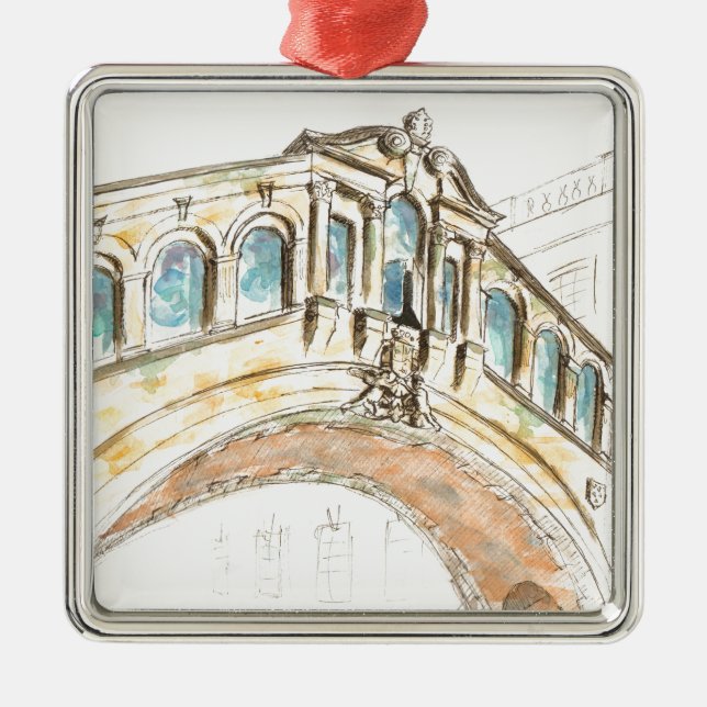 Brücke des Seufzer-Wasserfarbezeichnens Silbernes Ornament (Vorne)