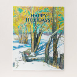 Brücke im Winter Aquarell