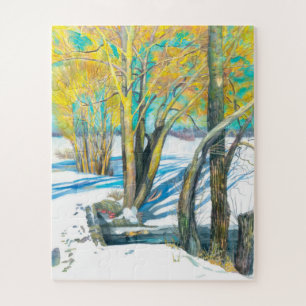 Brücke im Winter Aquarell