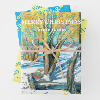 Brücke im Winter Aquarell Geschenkpapier Set
