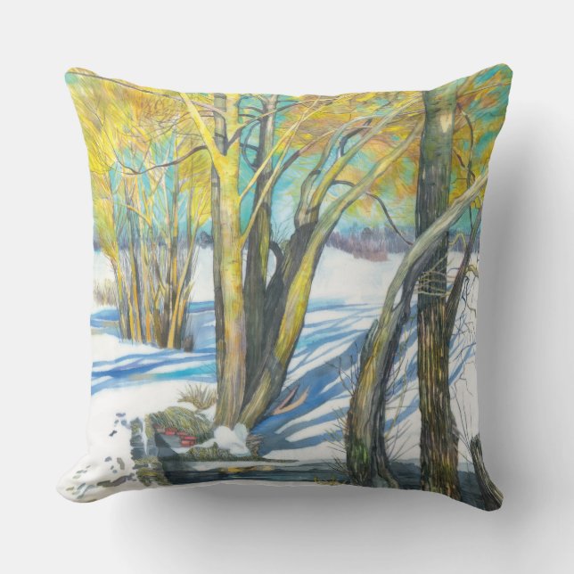 Brücke im Winter Aquarell Kissen (Vorderseite)